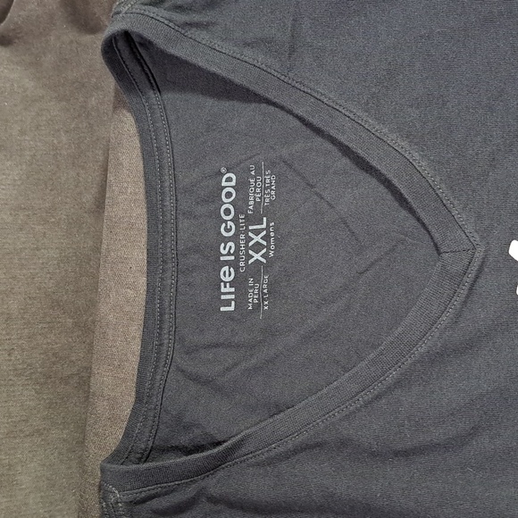 Life Is Good Knotty by Nature Knitting Dark Grey Graphic V-Neck Tee VG XXL - Picture 3 of 9